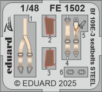 Eduard FE1502 Bf 109E-3 seatbelts STEEL HOBBY BOSS 1:48