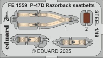 Eduard FE1559 P-47D Razorback seatbelts STEEL for Miniart 1:48