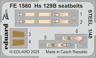 Eduard FE1560 Hs 129B seatbelts STEEL for Takom 1:48