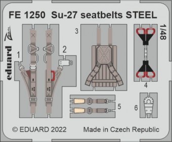 Eduard FE1250 Su-27 seatbelts STEEL for GREAT WALL HOBBY 1:48