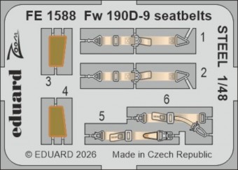 Eduard FE1588 Fw 190D-9 seatbelts STEEL for Miniart 1:48