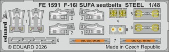 Eduard FE1591 F-16I SUFA seatbelts STEEL (Kinetic Gold edition kit) for Kinetic 1:48