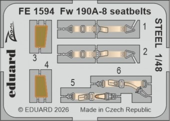 Eduard FE1594 Fw 190A-8 seatbelts STEEL for Hobby Boss 1:48
