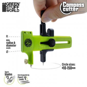 Green Stuff World 8435646522593ES Compass circle cutter with radius and diameter scale (15 cm diameter)