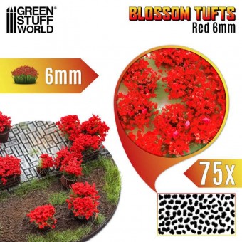 Green Stuff World 8435646525020ES Blossom Tufts - 6 mm - self-adhesive - Red Flowers - 75 pcs.