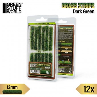 Green Stuff World 8435646529462ES Grass Strips 12 mm - Dark Green - 12 pcs.
