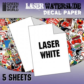 Green Stuff World 8436574505689ES Waterslide Decal Laser White (5 sheets 210 x 270mm (A4)) - for laser printing