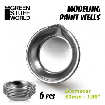 Green Stuff World 8436574508604ES Stainless Steel Modelling Paint Wells - Diameter 50 mm - 6 pcs.
