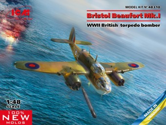 ICM 48310 1:48 Bristol Beaufort Mk.I, WWII British Torpedo-Bomber (100% new molds)