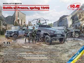 ICM DS3515 1:35 Battle of France, spring 1940, german combat vehicles (Sd.Kfz.251/1 Ausf.A, Sd.Kfz.251/6 Ausf.A, le.gl.Einheitz-Pkw Kfz.2, German Drivers (1939-1945))