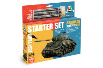Italeri 75001 1:56 American medium tank M4A3E8 Sherman Fury - Starter Set Easy Paint - Includes Glue, 3 Acrylic Brush Markers