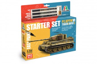 Italeri 75002 1:56 German heavy tank Pz. Kpfw. VI Tiger I Ausf. E - Starter Set Easy Paint - Includes Glue, 3pcs. Acrylic Brush Markers