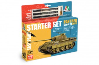 Italeri 75003 1:56 German medium tank Panther Sd.Kfz.171 Ausf. A - Starter Set Easy Paint - Includes Glue, 3 pcs. Acrylic Brush Markers