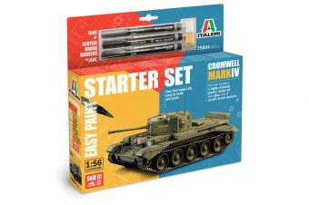 Italeri 75004 1:56 British cruiser tank Cromwell Mk.IV - Starter Set Easy Paint - Includes Glue, 3 pcs. Acrylic Brush Markers