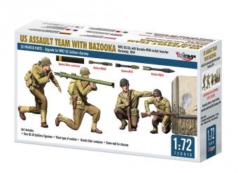 Mirage Hobby 720010 US ASSAULT TEAM WITH BAZOOKA, WW2 US GIs with Bazooka M1A1 rocket launcher Normandy, 1944 1:72