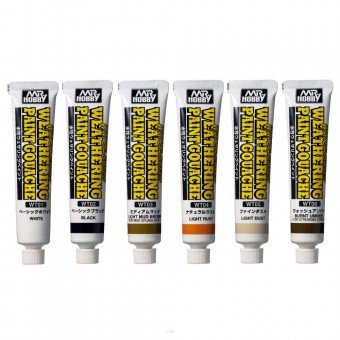 Mr. Hobby WTS-01 Water-based Weathering Paint Gouache (120 ml) - 6 Color Set