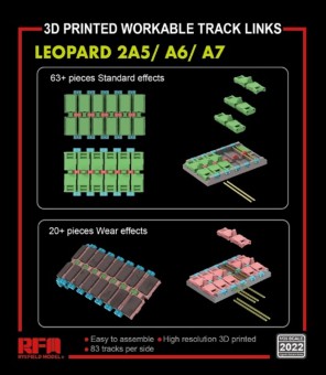 Rye Field Model 2022 Workable track links for LEOPARD 2A5/A6/A7 (3D printed ) 1:35