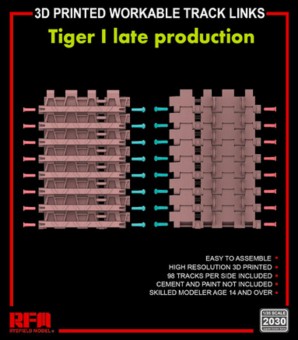 Rye Field Model 2030 3D printed Workable track links for Tiger I late 1:35
