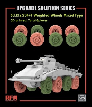 Rye Field Model RFM2078 Sd.Kfz.234/4 3D Printed Wheels Mixed Type (Type A 4 pcs + Type B 4 pcs) 1:35