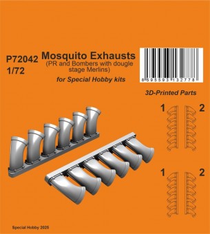 Special Hobby 129-P72042 Mosquito Exhausts (PR and Bombers with two stage Merlins) 1:72