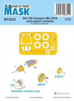 Special Hobby M72033 DH.100 Vampire Mk.3/5/9 and export variants MASK 1:72