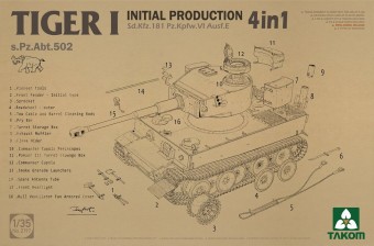 Takom TAK2197 Tiger I Initial Production Sd.Kfz.181 Pz.Kpfw.VI Ausf. E 4 in 1 1:35