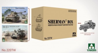 Takom TAK2207W SHERMAN BOX M4A1(76W) VVSS Late Production+M51 DEGEM ALEF+US ARMY 1/4TON UTILITY TRUCK & MP FIGURE 1:35