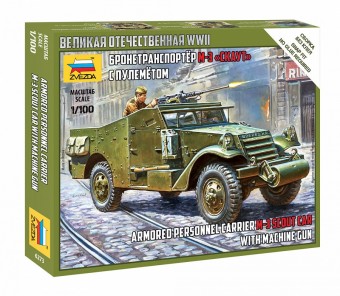 Zvezda 6273 1:100 Armored personnel carrier M-3 SCOUT CAR car with machine-gun - snap-fit