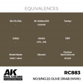 AK Interactive RC883 No.9/No.22 Olive Drab (WWII) 17 ml.