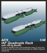 CMK 129-4476 IAF Quadruple Rack with 100 kg Bombs (2 pcs.) / for SMB-2, Sa'ar and Mirage III kits 1:48