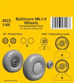 CMK 129-4523 Baltimore Mk.I-V Wheels / Circumferential Tread for Special Hobby 1:48