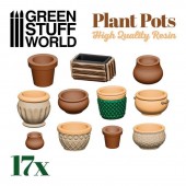 Green Stuff World 8435646504544ES Resin set: Plant Pots - 17 pcs. (1:48-1:35)