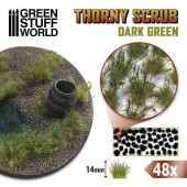 Green Stuff World 8435646510002ES Thorny Scrubs - DARK GREEN - 48 pcs, 14 mm high