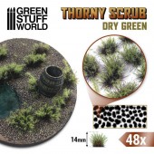 Green Stuff World 8435646510019ES Thorny Scrubs - DRY GREEN - 48 pcs, 14 mm high